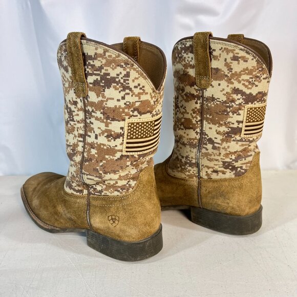 Ariat Kid's Boots Western Patriot Sand Storm Camo American Flag Mocha Suede 5 - Picture 3 of 16